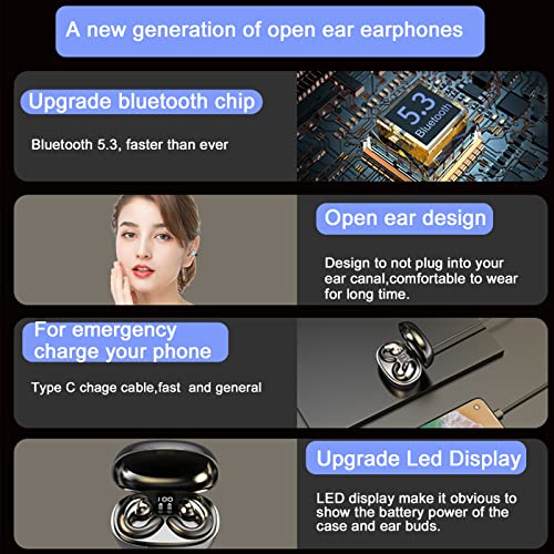 Bone Conduction Touch Control Wireless Earbuds with Earhooks Headphones Waterproof Bluetooth Open Earbuds Earpiece Noise Canceling Headset Sports Bluetooth 5.3 Earphones Headset for Cycling Driving