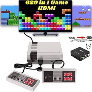 retro game console,classic game system built in 620 games and 2 classic controllers,av and hdmi hd output plug and play video games for kids and adult