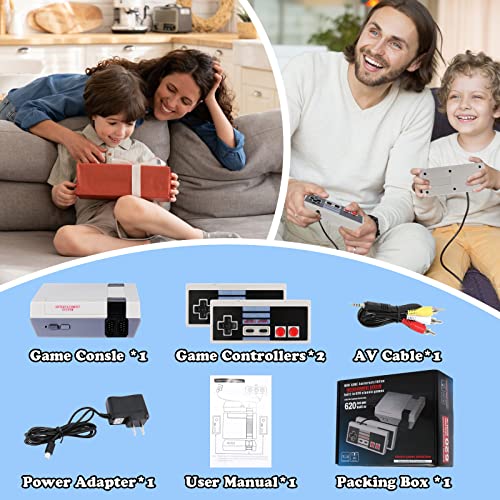 Retro Game Console with 620 Games and 2 Classic Controllers,Plug and Play Video Games with AV Output,8-Bit Video Classic Mini Retro Game System with Classic Games for Kids and Adults Gifts