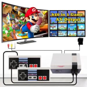 retro game console with 620 games and 2 classic controllers,plug and play video games with av output,8-bit video classic mini retro game system with classic games for kids and adults gifts