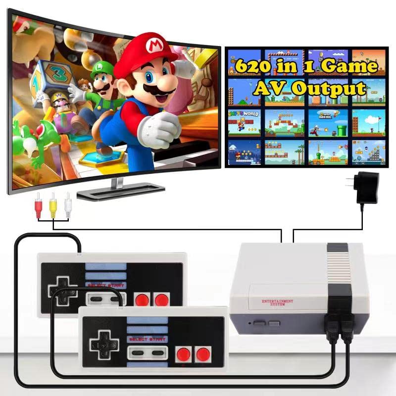 Retro Game Console with 620 Games and 2 Classic Controllers,Plug and Play Video Games with AV Output,8-Bit Video Classic Mini Retro Game System with Classic Games for Kids and Adults Gifts