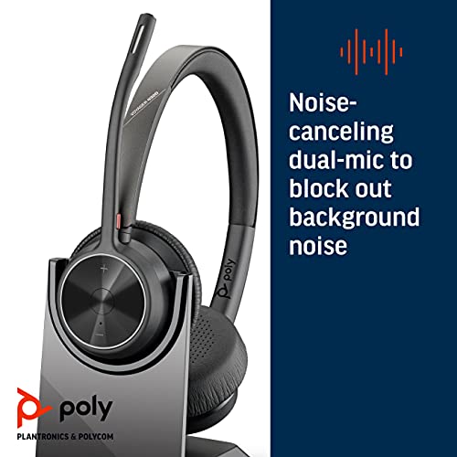 Poly - Voyager 4320 UC Wireless Headset + Charge Stand (Plantronics) - Headphones with Boom Mic - Connect to PC/Mac via USB-A Bluetooth Adapter, Cell Phone via Bluetooth - Works with Teams, Zoom &More