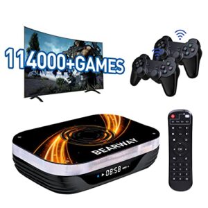 bearway super console x3 plus classic video game console with 114000+games,60 emulators, emuelec 4.5/android 9.0/coreelec systems, compatible with dc/n64/mame,8k, plug & play game console(256g