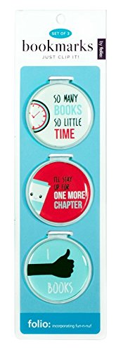 Just Clip it! Quote Bookmarks - (Set of 3 clip over the page markers) - MY WORKOUT is READING in BED, SLEEP is good, BOOKS are BETTER, SO many BOOKS, SO little TIME.Funny Bookmark Set of all ages.