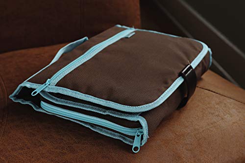 Tri-Fold Bible Cover, Bible Study Organizer, Velcro Closure, Nylon, Brown/Blue, Large