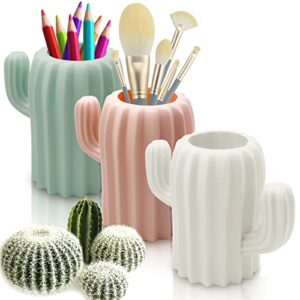 leonbach 3 pack cactus cute pencil holders, pen cup cactus storage containers cactus office decor desk accessories, pink & white & green
