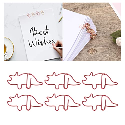 Pssopp 100Pcs Animal Shaped Paperclip, Dinosaur Shaped Coated Paper Clips Bookmark Clips Office Supplies for Document