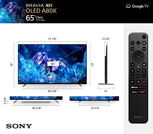 Sony OLED 65 inch BRAVIA XR A80K Series 4K Ultra HD TV: Smart Google TV with Dolby Vision HDR and Exclusive Gaming Features for The Playstation® 5 XR65A80K- 2022 Model