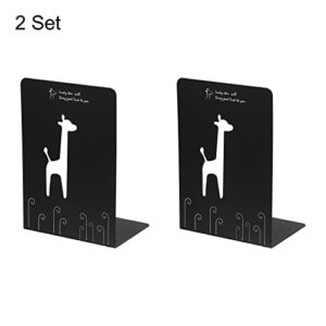 PATIKIL Bookend, 2 Set Giraffe L-Shaped Metal Desk Organizer Book Support Stand for Stationery Desktop Office Accessories, Black