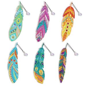 inegovin diamond painting bookmarks diy feather bookmark crystal pendant bookmark, diamond painting beginner arts crafts gifts for adults and kids