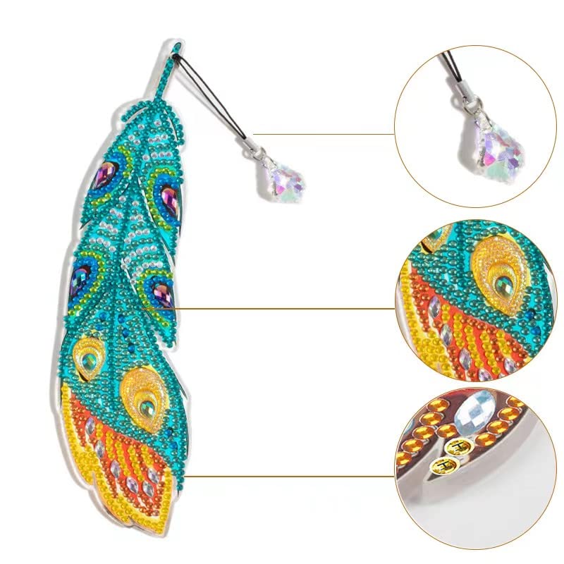 Inegovin Diamond Painting Bookmarks DIY Feather Bookmark Crystal Pendant Bookmark, Diamond Painting Beginner Arts Crafts Gifts for Adults and Kids