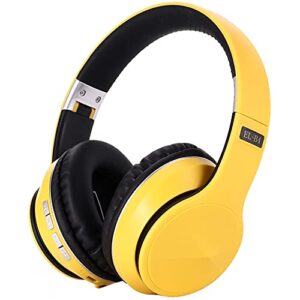 oyealex active noise cancelling over ear headphone bluetooth wireless headphones with microphone deep bass foldable comfortable headphones for online class, home office, pc/cell phones/game yellow