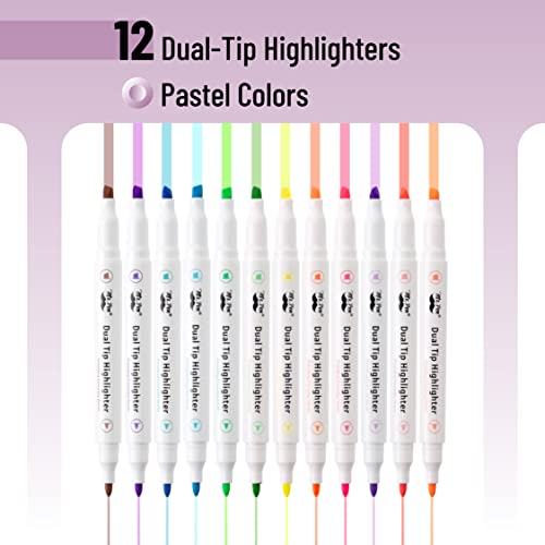 Mr. Pen- Dual Tip Highlighters, Pastel Colors, 12 Pack, Fine & Chisel Tip Highlighters Assorted Colors, Colored Highlighters, Highlighter Pens, Highlighter Markers, Markers for Journaling