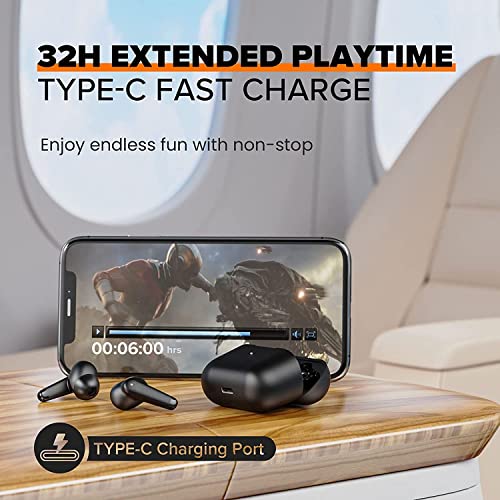 Wireless Earbuds ANC, Bluetooth 5.2 Active Noise Canceling Headphones Bluetooth Earbuds 32 Hours Cycle Playtime, Sport Earphones, Touch Control, Twins and Mono Modes, IPX7