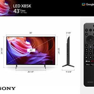 Sony 43 Inch 4K Ultra HD TV X85K Series: LED Smart Google TV(Bluetooth, Wi-Fi, USB, Ethernet, HDMI) with Dolby Vision HDR and Native 120HZ Refresh Rate KD43X85K- 2022 Model