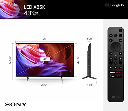 Sony 43 Inch 4K Ultra HD TV X85K Series: LED Smart Google TV(Bluetooth, Wi-Fi, USB, Ethernet, HDMI) with Dolby Vision HDR and Native 120HZ Refresh Rate KD43X85K- 2022 Model