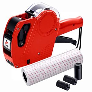 mx5500 pricing tag gun with 5150 pcs white label gun stickers & 3 extra inker rollers, pricing label gun, 8 digits retail pricing gun and labels for grocery store, food (red)