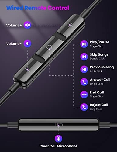 USB C Headphones Earbuds for S23 Ultra HiFi Stereo Bass Magnetic Wired Ear Buds Noise Canceling Earphones Headset with Microphone for Samsung Galaxy S22 S21 FE Google Pixel 7 Pro iPad Oneplus Purple