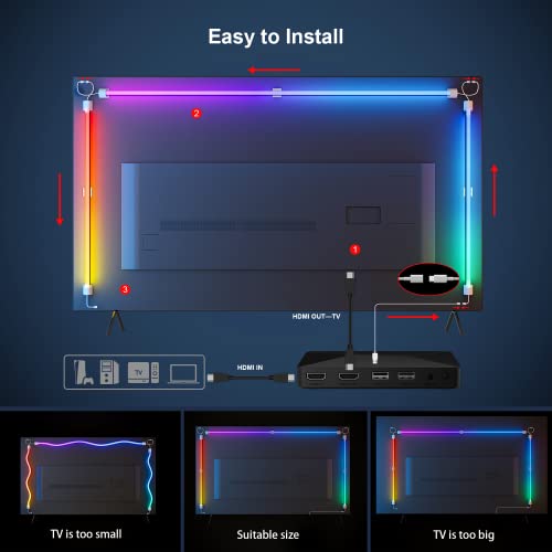 Dekala TV LED Backlight Kit with HDMI 2.0 Sync Box, Immersive TV Lights Behind for 65,60,55 in TV, Sync with Music and TV Screen, Smart Voice/App Control, Work with TV Box, Xbox, Playstation