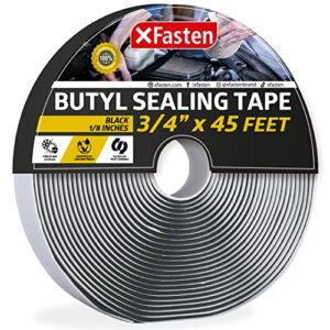 butyl tape rv black, 3/4 in x 45 ft, 1/8 in thick edpm butyl rubber sealant tape – roof patching, boat sealing, leak proof butyl putty tape – xfasten