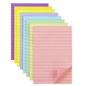 (8 pack) lined sticky notes 4x6 in, pastel ruled post stickies colorful, super sticking power memo post stickies big square sticky notes for office, home, school, meeting, 40 sheets/pad