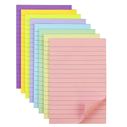 (8 Pack) Lined Sticky Notes 4X6 in, Pastel Ruled Post Stickies Colorful, Super Sticking Power Memo Post Stickies Big Square Sticky Notes for Office, Home, School, Meeting, 40 Sheets/pad