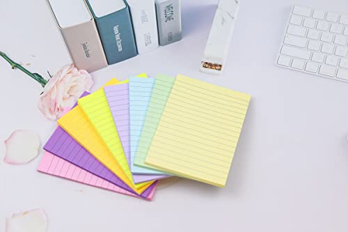 (8 Pack) Lined Sticky Notes 4X6 in, Pastel Ruled Post Stickies Colorful, Super Sticking Power Memo Post Stickies Big Square Sticky Notes for Office, Home, School, Meeting, 40 Sheets/pad