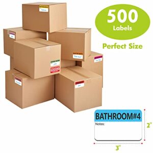 500 pcs 20 Designs Pre-Printed Color-Coded Home Moving Packing Box Labels with Writable Notes Areas, Each Measures 2” x 3”