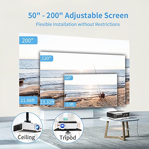 Wireless Projector with WiFi & Bluetooth, Full HD 1080P Smart Home Theater Projector with Android OS/Digital Zoom/HiFi Speaker, 200" Outdoor Movie Projector with HDMI/USB/VGA for Laptop TV Stick DVD