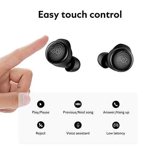 QCY T17 Ear Buds Wireless Bluetooth Earbuds with Charging Case Waterproof Stereo Headphones in Ear Built in Mic Headset Touch Control Premium Sound for iPhone Android, Black