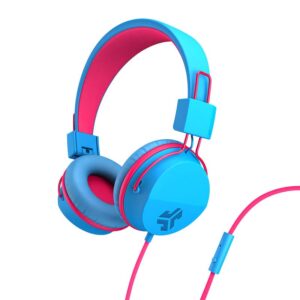 jlab jbuddies studio on-ear kids wired headphones | toddler headphones | kid safe | studio volume safe | volume limiter | folding | adjustable | noise isolation | with mic (cotton candy)