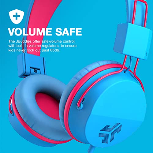 JLab JBuddies Studio On-Ear Kids Wired Headphones | Toddler Headphones | Kid Safe | Studio Volume Safe | Volume Limiter | Folding | Adjustable | Noise Isolation | with Mic (Cotton Candy)