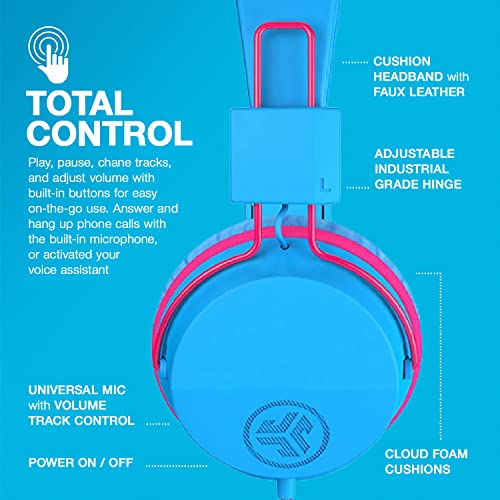 JLab JBuddies Studio On-Ear Kids Wired Headphones | Toddler Headphones | Kid Safe | Studio Volume Safe | Volume Limiter | Folding | Adjustable | Noise Isolation | with Mic (Cotton Candy)