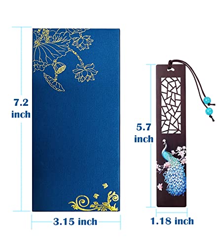 KAIY Handmade Wooden Bookmark Gift Box, Natural Hard Wood Bookmark Peacock Hollowed Out Pattern Color Drawing Bookmark with Tassel, Birthday Gifts for Women Men Teachers Girls Mom Lady Book Lover