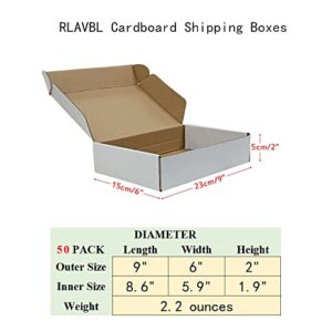 RLAVBL 9x6x2 Shipping Boxes Set of 50, White Small Corrugated Cardboard Box, Mailer Box