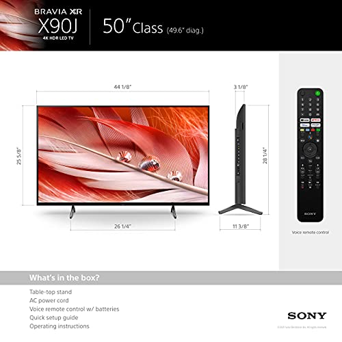 Sony X90J 50 Inch TV: BRAVIA XR Full Array LED 4K Ultra HD Smart Google TV with Dolby Vision HDR and Alexa Compatibility XR50X90J- 2021 Model (Renewed)