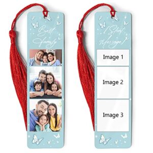 generic personalized bookmark, customized family photo poster, picture frame bookmarks with text message, design your own marker ornament ruler, gifts for mom dad kids book lover on birthday