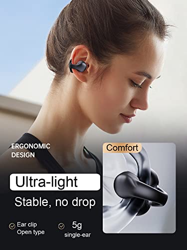 Wireless Ear-Clip Bone Conduction Headphones Bluetooth 5.3, Open Ear Clip on Earbuds,Waterproof Mini Sport Running Earring Earphone, HiFi Sound/Long Battery Life