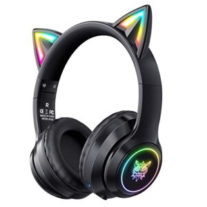 onitoon cat ear bluetooth headphones with micphone for kids & adults, led light up wireless hi-fi sound quality, over-ear headphones with volume control for iphone/ipad/laptop/pc(55h play time)