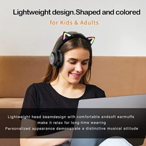 ONITOON Cat Ear Bluetooth Headphones with Micphone for Kids & Adults, LED Light Up Wireless HI-FI Sound Quality, Over-Ear Headphones with Volume Control for iPhone/iPad/Laptop/PC(55H Play Time)