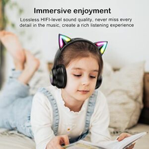 ONITOON Cat Ear Bluetooth Headphones with Micphone for Kids & Adults, LED Light Up Wireless HI-FI Sound Quality, Over-Ear Headphones with Volume Control for iPhone/iPad/Laptop/PC(55H Play Time)