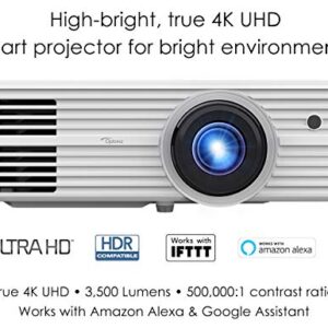 Optoma UHD52ALV Voice Assistant-Compatible DLP Projector for Lights-On Viewing, 3500 Lumen, 3840x2160