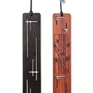 Villani Line & Bamboo Engraved Wooden Bookmark Leather Tassel Handmade Natural Hand Stained Wood for Books Accessory Unique Design Gift Set Perfect Men Women Kids Students Teachers Writers Readers