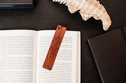 Villani Line & Bamboo Engraved Wooden Bookmark Leather Tassel Handmade Natural Hand Stained Wood for Books Accessory Unique Design Gift Set Perfect Men Women Kids Students Teachers Writers Readers