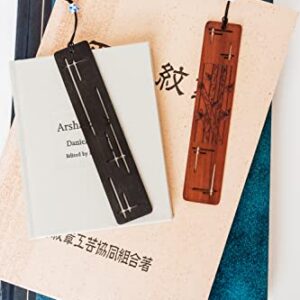 Villani Line & Bamboo Engraved Wooden Bookmark Leather Tassel Handmade Natural Hand Stained Wood for Books Accessory Unique Design Gift Set Perfect Men Women Kids Students Teachers Writers Readers