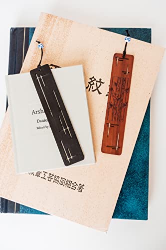 Villani Line & Bamboo Engraved Wooden Bookmark Leather Tassel Handmade Natural Hand Stained Wood for Books Accessory Unique Design Gift Set Perfect Men Women Kids Students Teachers Writers Readers