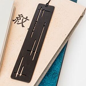 Villani Line & Bamboo Engraved Wooden Bookmark Leather Tassel Handmade Natural Hand Stained Wood for Books Accessory Unique Design Gift Set Perfect Men Women Kids Students Teachers Writers Readers