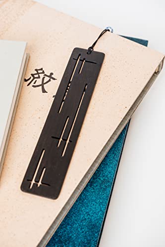 Villani Line & Bamboo Engraved Wooden Bookmark Leather Tassel Handmade Natural Hand Stained Wood for Books Accessory Unique Design Gift Set Perfect Men Women Kids Students Teachers Writers Readers