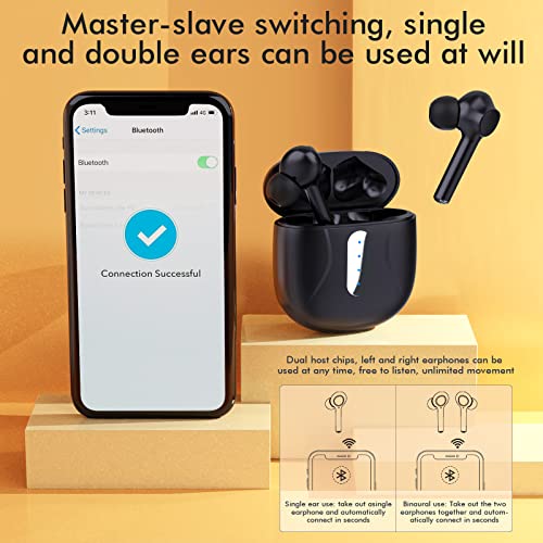 True Wireless Earbuds, ENC Bluetooth 5.3 Headphones Touch Control with Wireless Charging Case IPX6 Waterproof Stereo Earphones in-Ear Built-in Mic Noise Cancelling Headset Premium Deep Bass for Sport