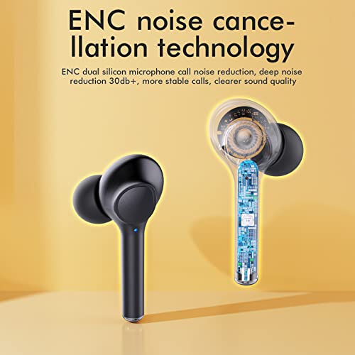 True Wireless Earbuds, ENC Bluetooth 5.3 Headphones Touch Control with Wireless Charging Case IPX6 Waterproof Stereo Earphones in-Ear Built-in Mic Noise Cancelling Headset Premium Deep Bass for Sport